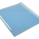 A translucent blue plastic folder with a white fastener, shown lying flat on a white backgroundโideal for organizing documents and representing the quality of Manufacturing Stationery Items in China.