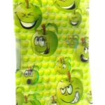 A sheet featuring multiple green apples with various cartoon facial expressions on a green apple-patterned background, perfect for those interested in Manufacturing Stationery Items in China.
