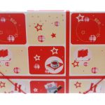 A rectangular red and cream gift box, featuring star and book illustrations with "ECO" and writing-themed graphics, tied with a red ribbonโshowcasing the quality of manufacturing stationery items in China.