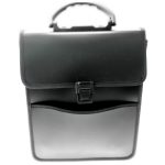 A black rectangular briefcase with a front pocket, flap closure, and a handle on top, made by experts in Manufacturing Stationery Items in China, shown against a white background.