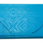 A blue file folder with a geometric, zebra-like pattern and two elastic bands on its surface, crafted through expert Manufacturing Stationery Items in China.