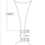 Line drawing of a tall vase with labeled measurements: bowl width 8.5 cm, bowl height 15.5 cm, base width 7 cm, and central decorative segments measuring 2 cm and 3 cm.